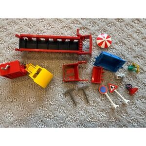 Vintage LEGO Duplo Construction Lot Conveyor Winch Bucket Signs Pickaxe Flowers
